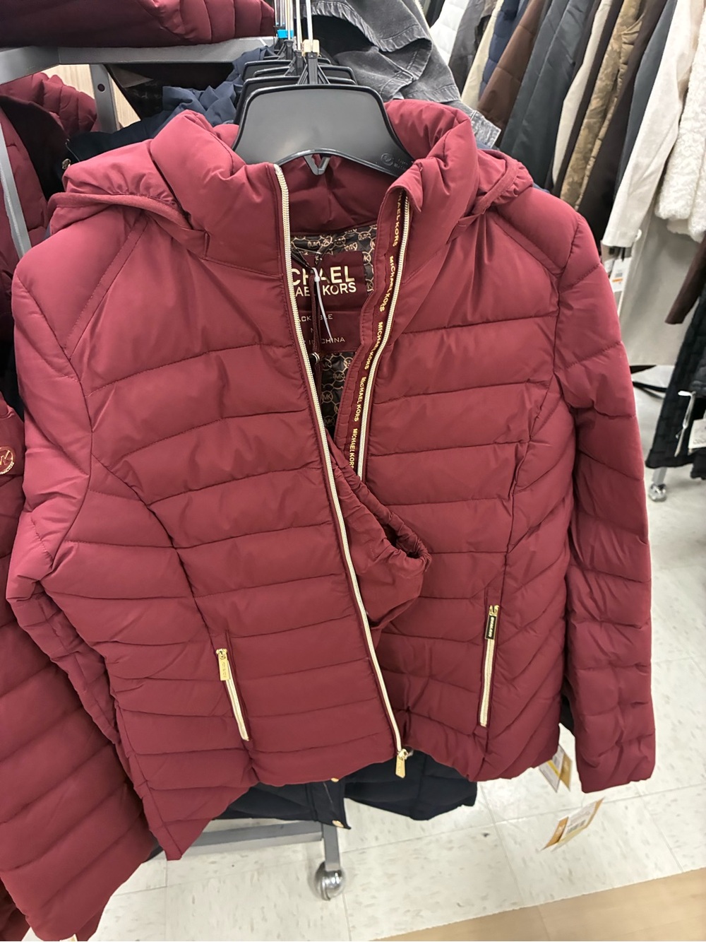 Michael Kors Women’s Burgundy Puffer Jacket with Hood